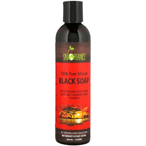 Sky Organics, 100% Pure African Black Soap Body Wash, 8 fl oz (236 ml) فوائد