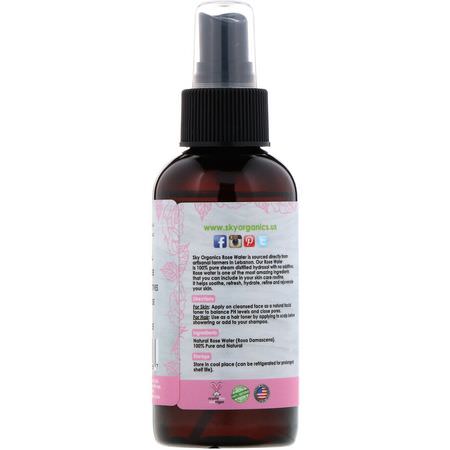 Sky Organics, 100% Pure Organic, Rose Water Facial Mist, Hydrating Toner, 4 fl oz (118 ml):أحبار, فرك