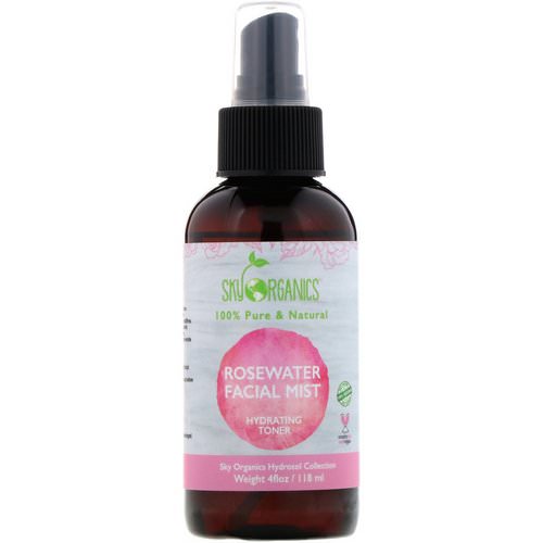 Sky Organics, 100% Pure Organic, Rose Water Facial Mist, Hydrating Toner, 4 fl oz (118 ml) فوائد
