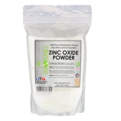 Sky Organics, 100% Pure Therapeutic Grade, Zinc Oxide Powder, 16 oz (454 g) فوائد