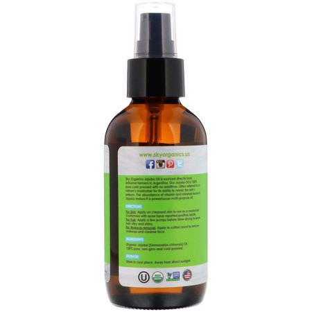 Sky Organics, Organic Jojoba Oil, 100% Pure & Natural, 4 fl oz (118 ml):الج,ج,با, زي,ت التدليك