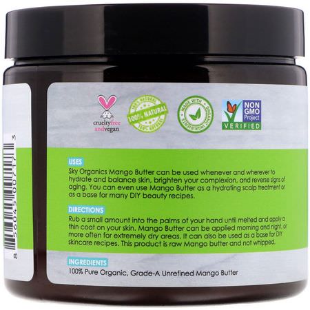 Sky Organics, Organic Unrefined Raw, Mango Butter, 16 oz (454 g):زبدة الجسم, باث