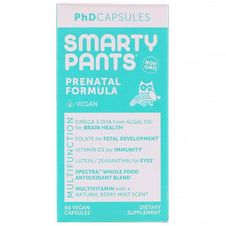 SmartyPants, PhD Capsules, Prenatal Formula, 60 Vegan Capsules:الفيتامينات المتعددة قبل ال,لادة, صحة المرأة