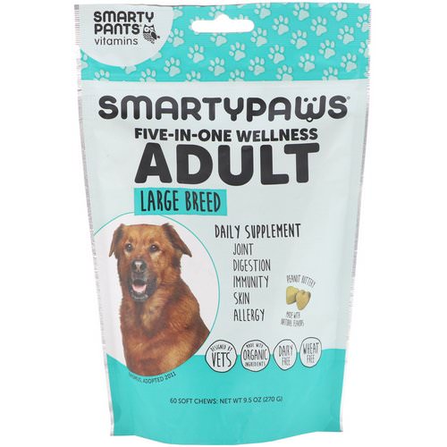 SmartyPants, SmartyPaws, Five-In-One Wellness, Adult, Large Breed, 60 Soft Chews فوائد
