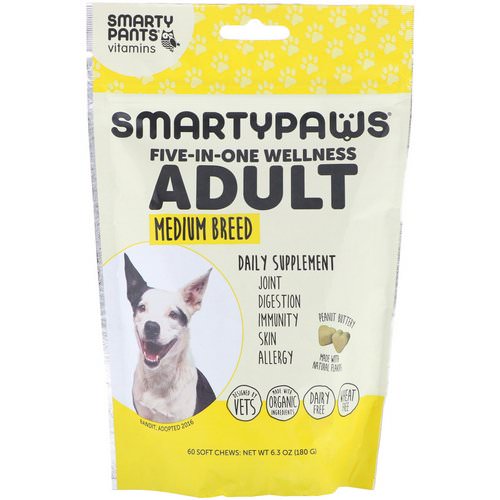 SmartyPants, SmartyPaws, Five-In-One Wellness, Adult, Medium Breed, 60 Soft Chews فوائد