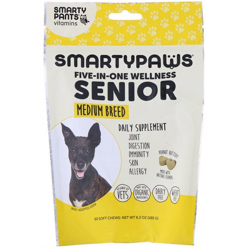 SmartyPants, SmartyPaws, Five-In-One Wellness, Senior, Medium Breed, 60 Soft Chews فوائد
