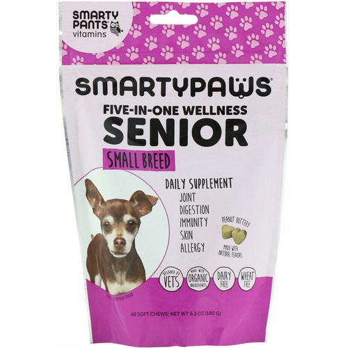 SmartyPants, SmartyPaws, Five-In-One Wellness, Senior, Small Breed, 60 Soft Chews فوائد