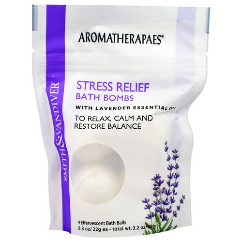 Smith & Vandiver, Stress Relief Bath Bombs with Lavender Essential, 4 Effervescent Bath Balls, 0.8 oz (22 g) Each فوائد