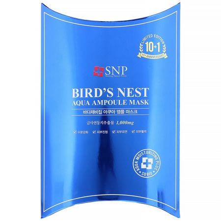SNP, Bird's Nest Aqua Ampoule Mask, 10 Sheets, 0.84 fl oz (25 ml) Each:أقنعة العلاج, أقنعة ال,جه K-جمال