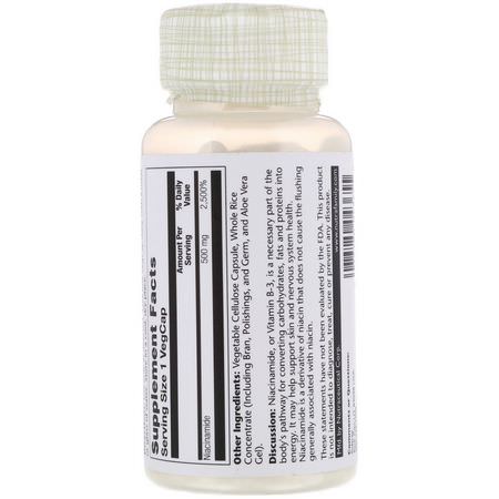Solaray, Niacinamide, 500 mg, 100 VegCaps:B3 Niacin,فيتامين B