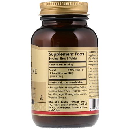 Solgar, Acetyl L-Carnitine, 1,000 mg, 30 Tablets:Acetyl L-Carnitine, الأحماض الأمينية