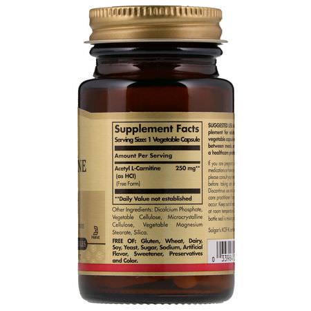 Solgar, Acetyl-L-Carnitine, 250 mg, 30 Vegetable Capsules:Acetyl L-Carnitine, الأحماض الأمينية