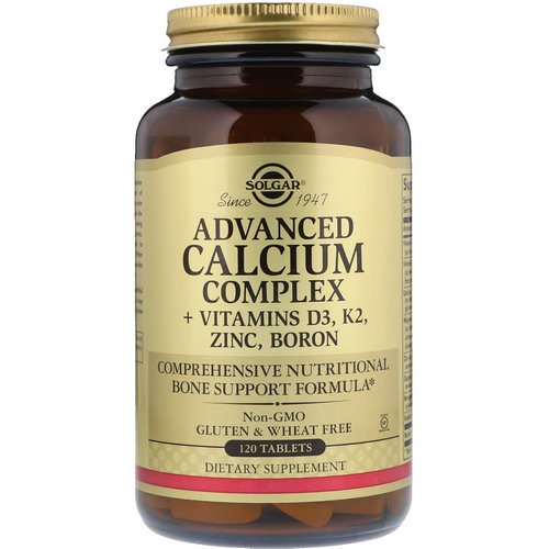 Solgar, Advanced Calcium Complex + Vitamins D3, K2, Zinc, Boron, 120 Tablets فوائد