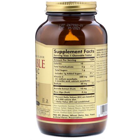 Solgar, Chewable Vitamin C, Natural Cran-Raspberry Flavor, 500 mg, 90 Chewable Tablets:الأنفل,نزا ,السعال