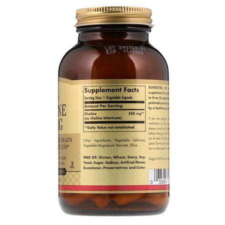 Solgar, Choline, 350 mg, 100 Vegetable Capsule:الك,لين ,المعادن