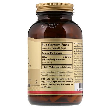 Solgar, DLPA, Free Form, 500 mg, 100 Vegetable Capsules:الأحماض الأمينية, المكملات الغذائية
