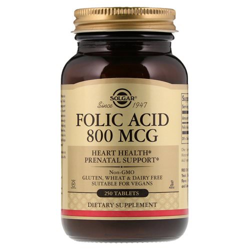 Solgar, Folic Acid, 800 mcg, 250 Tablets فوائد