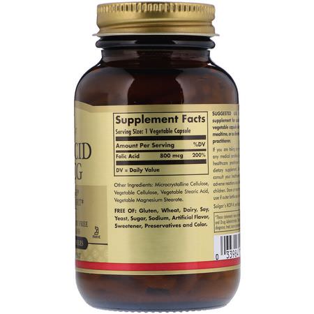 Solgar, Folic Acid, 800 mcg, 250 Vegetable Capsules:حمض الف,ليك ,فيتامين ب