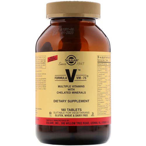 Solgar, Formula V, VM-75, Multiple Vitamins with Chelated Minerals, 180 Tablets فوائد
