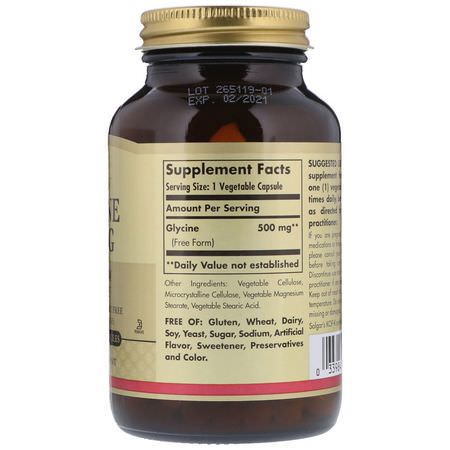 Solgar, Glycine, 500 mg, 100 Vegetable Capsules:الأحماض الأمينية, المكملات الغذائية