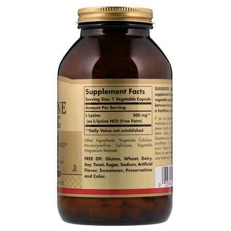 Solgar, L-Lysine, Free Form, 500 mg, 250 Vegetable Capsules:أنفلونزا, Cough