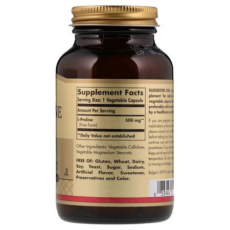 Solgar, L-Proline, 500 mg, 100 Vegetable Capsules:L-Proline,الأحماض الأمينية
