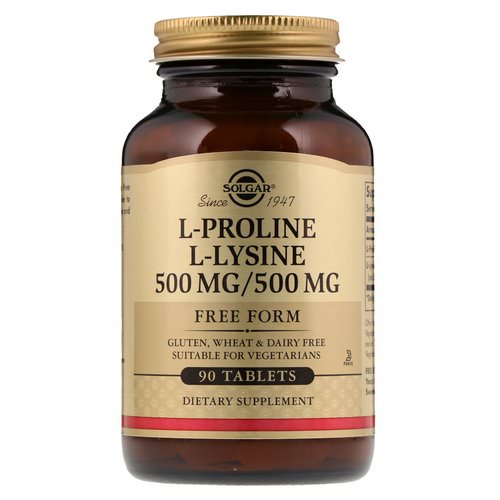 Solgar, L-Proline/L-Lysine, Free Form, 500mg/500 mg, 90 Tablets فوائد