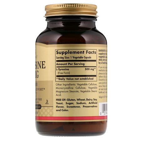 Solgar, L-Tyrosine, 500 mg, 100 Veggie Caps:L-Tyrosine,الأحماض الأمينية