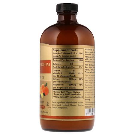 Solgar, Liquid Calcium Magnesium Citrate with Vitamin D3, Natural Orange Vanilla, 16 fl oz (473 ml):الكالسي,م ,المعادن