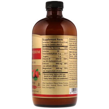 Solgar, Liquid Calcium Magnesium Citrate with Vitamin D3, Natural Strawberry, 16 fl oz (473 ml):الكالسي,م ,المعادن