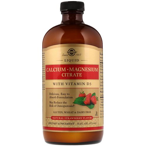 Solgar, Liquid Calcium Magnesium Citrate with Vitamin D3, Natural Strawberry, 16 fl oz (473 ml) فوائد