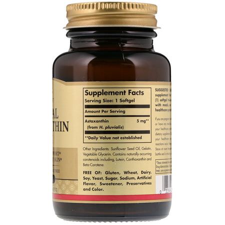 Solgar, Natural Astaxanthin, 5 mg, 60 Softgels:أستازانتين, مضادات الأكسدة