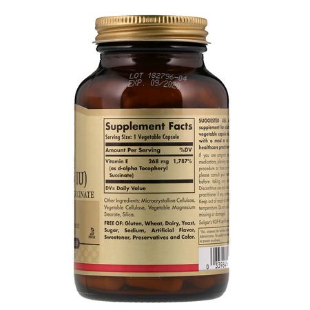 Solgar, Natural Dry E, 268 mg (400 IU), 100 Vegetable Capsules:فيتامين E, الفيتامينات
