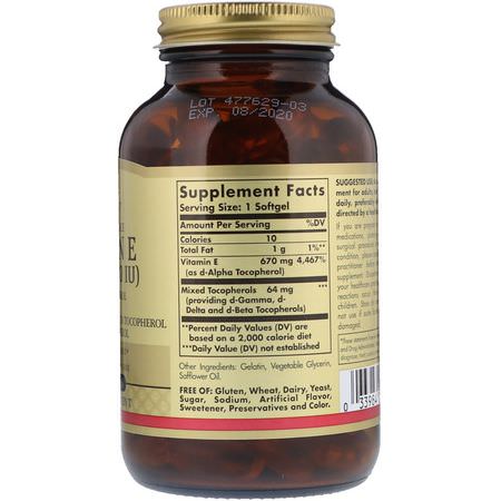 Solgar, Naturally Sourced Vitamin E, 1,000 IU, 100 Softgels:فيتامين E, الفيتامينات
