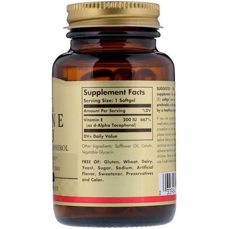 Solgar, Naturally Sourced Vitamin E, 200 IU, 100 Softgels:فيتامين E, الفيتامينات