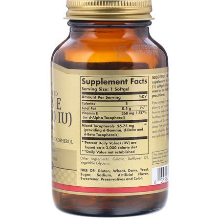 Solgar, Naturally Sourced Vitamin E, 268 mg (400 IU), 100 Softgels:فيتامين E, الفيتامينات