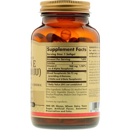 Solgar, Naturally Sourced Vitamin E, 268 mg (400 IU), 100 Vegetarian Softgels:فيتامين E, الفيتامينات