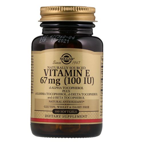 Solgar, Naturally Sourced Vitamin E, 67 mg (100 IU), 100 Softgels فوائد