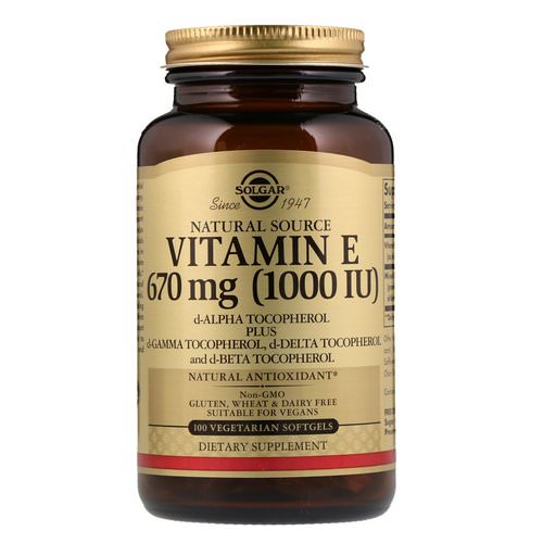 Solgar, Naturally Sourced Vitamin E, 670 mcg (1,000 IU), 100 Vegetarian Softgels فوائد
