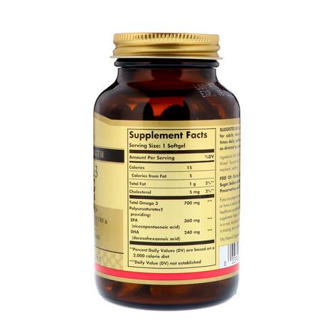 Solgar, Omega-3, EPA & DHA, Double Strength, 700 mg, 60 Softgels:زيت السمك أوميغا 3, EPA DHA