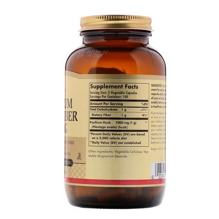 Solgar, Psyllium Husks Fiber, 500 mg, 200 Vegetable Capsules:سيللي,م هسك, ليف