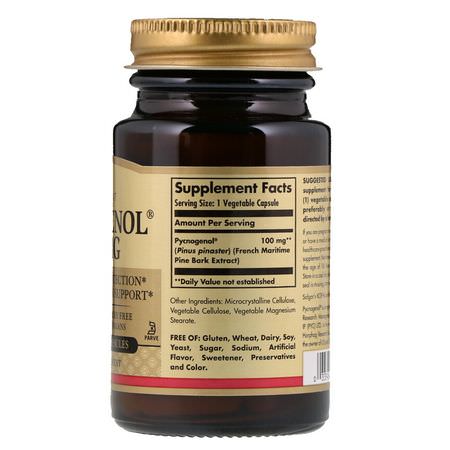 Solgar, Pycnogenol, 100 mg, 30 Vegetable Capsules:Pycnogenol, Pine Bark Extract