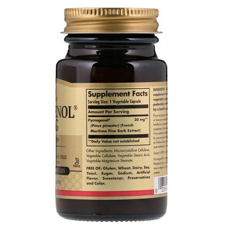 Solgar, Pycnogenol, 30 mg, 30 Vegetable Capsules:Pycnogenol, Pine Bark Extract