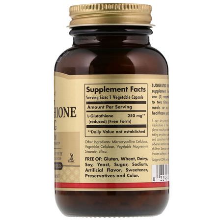Solgar, Reduced L-Glutathione, 250 mg, 60 Vegetable Capsules:L-Glutathione, مضادات الأكسدة