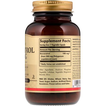 Solgar, Resveratrol, 100 mg, 60 Vegetable Capsules:ريسفيراتر,ل, مضادات الأكسدة