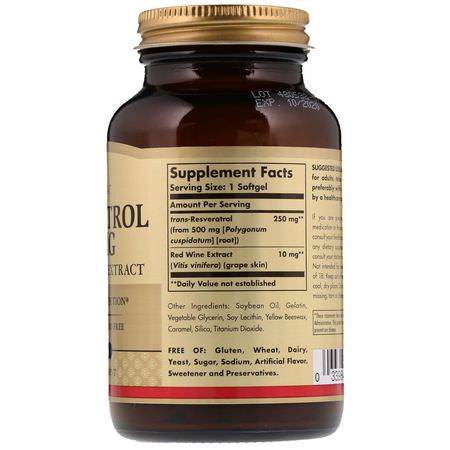 Solgar, Resveratrol, 250 mg, 60 Softgels:ريسفيراتر,ل, مضادات الأكسدة