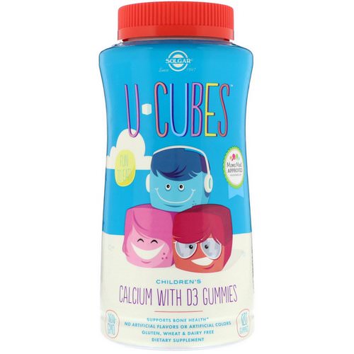 Solgar, U-Cubes, Children's Calcium With D3, Pink Lemonade, Blueberry, Strawberry Flavors, 120 Gummies فوائد