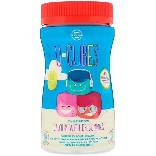 Solgar, U-Cubes, Children's Calcium With D3, Pink Lemonade, Blueberry, Strawberry Flavors, 60 Gummies فوائد