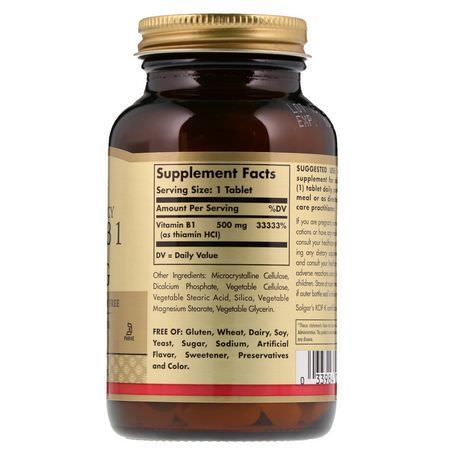 Solgar, Vitamin B1 (Thiamin), 500 mg, 100 Tablets:فيتامين ب, الفيتامينات