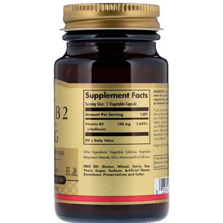 Solgar, Vitamin B2 (Riboflavin), 100 mg, 100 Vegetable Capsules:فيتامين ب, الفيتامينات